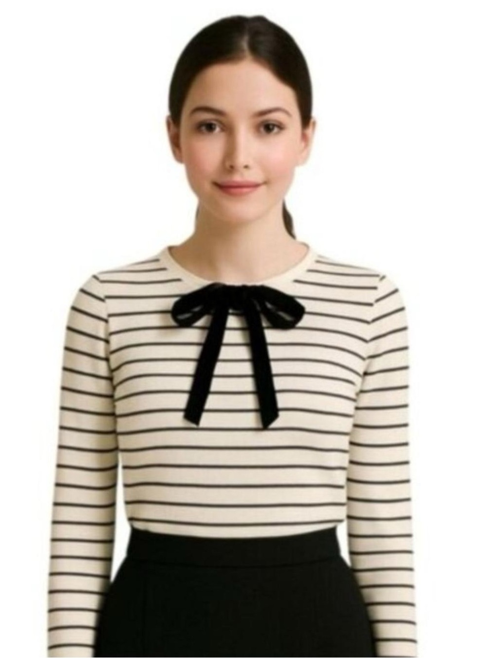 J. Crew Black & White Long Sleeve Striped With Velvet Bow